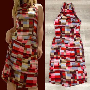 Colorblock High Neck Silk Dress